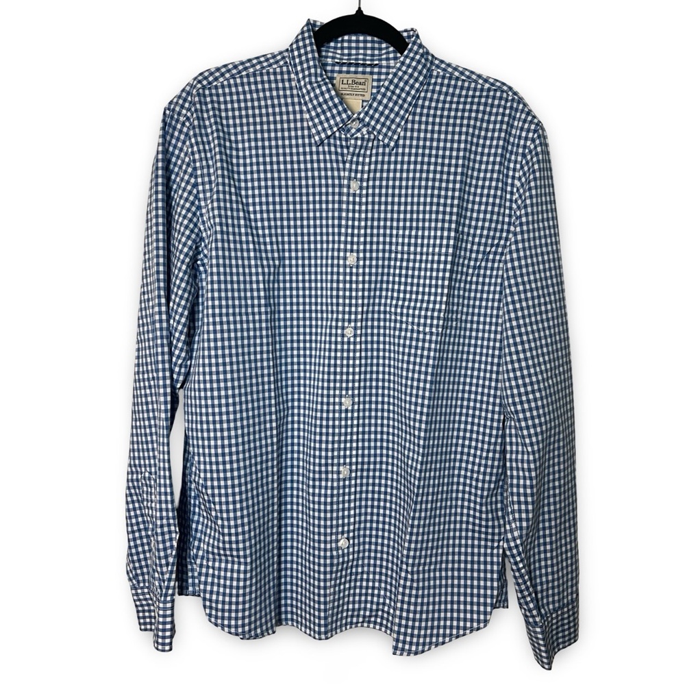 L.L.Bean - Men’s Blue Gingham Button-Down Shirt Slightly Fitted - Sz M